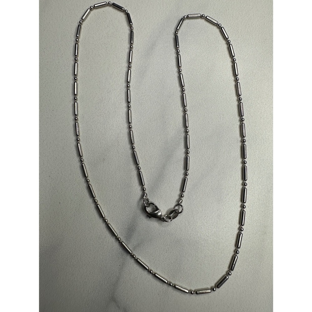 18KGP Silver Tone Bar and Ball Link Chain Necklace 18 Inch Unisex Minimalist